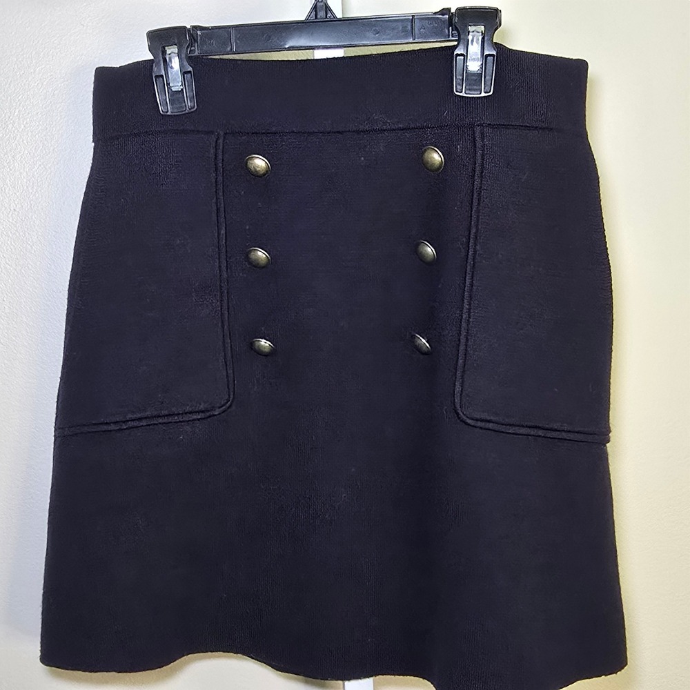 Zara Knit Merino Wool Black Mini Skirt Double‎ Breasted Ladies sz S
